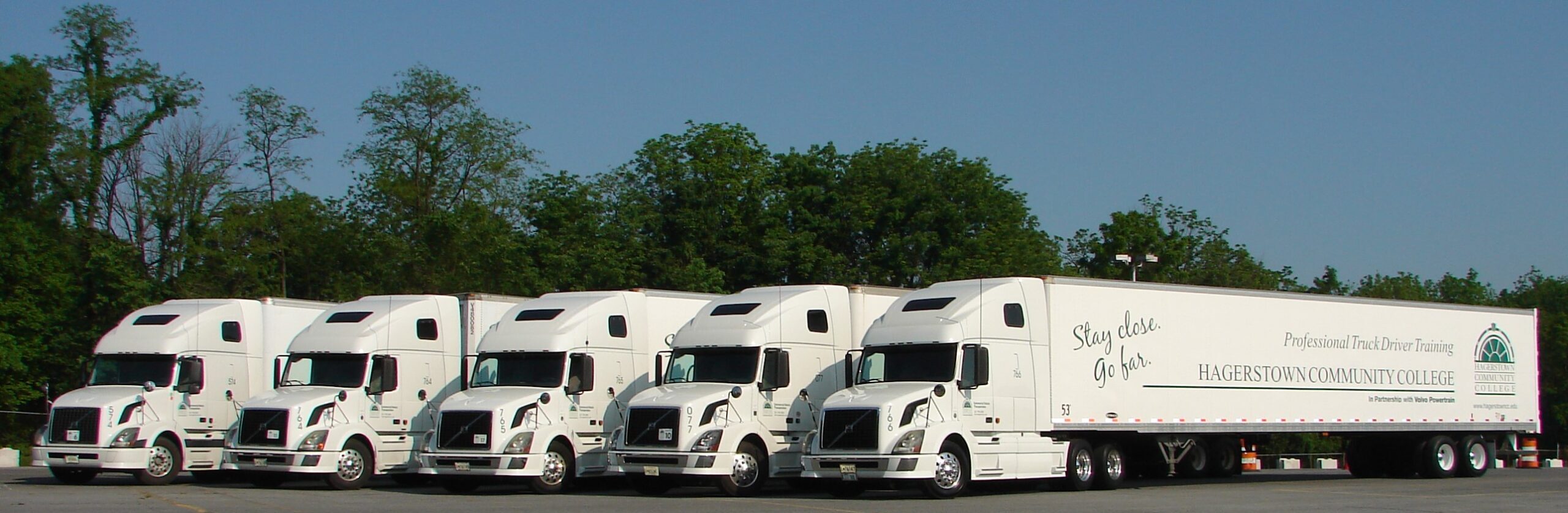 Five Hagerstown Community College trucks in a line